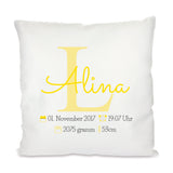 Personalisiertes Geburtskissen mit Buchstabe, Name und Daten 40x40cm Kissen mit Füllung