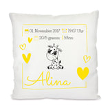 Personalisiertes Geburtskissen mit Daten und süßem Tiermotiv 40x40cm Kissen mit Füllung