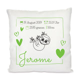 Personalisiertes Geburtskissen mit Daten und süßem Tiermotiv 40x40cm Kissen mit Füllung