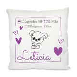 Personalisiertes Geburtskissen mit Daten und süßem Tiermotiv 40x40cm Kissen mit Füllung