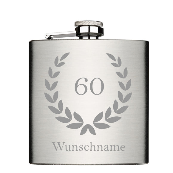 personalisierter Flachmann Chrome Brushed aus Edelstahl 6oz mit Lasergravur