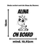 Wunschname on Board mit verschiedenen süßen Tiermotiven - Autosticker