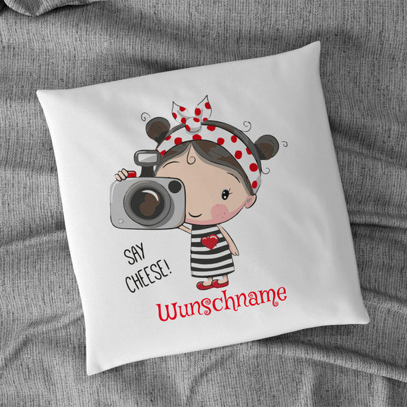Kisen mit Füllung 40x40cm Motiv Girl Fotograf mit Wunschname