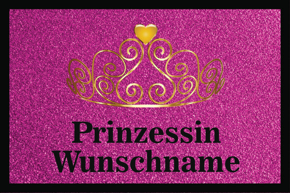 Schöne Fußmatte mit Motiv Krone Prinzessin auf pinkem Hintergrund personalisiert mit Wunschname 40x60cm oder 50x75cm