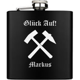 Glück Auf! personalisierter Flachman aus Edelstahl 6oz mit Lasergravur