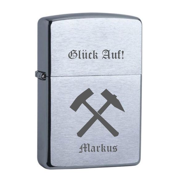 Glück Auf! + Vorname Chrome Brushed Original Zippo graviert