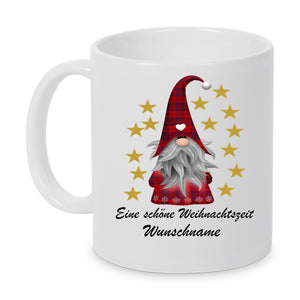 Schöne Weihnachtszeit Tasse mit Gnome Zwerg und Wunschname