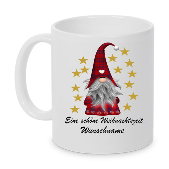 Schöne Weihnachtszeit Tasse mit Gnome Zwerg und Wunschname