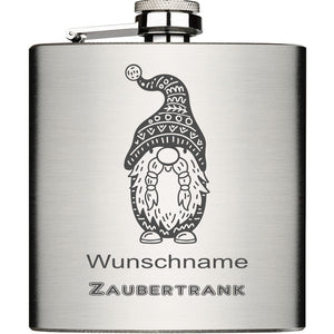 Gnome Zaubertrank mit Wunschname personalisiert Edelstahl Flachmann 6oz mit Lasergravur
