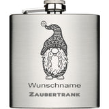 Gnome Zaubertrank mit Wunschname personalisiert Edelstahl Flachmann 6oz mit Lasergravur