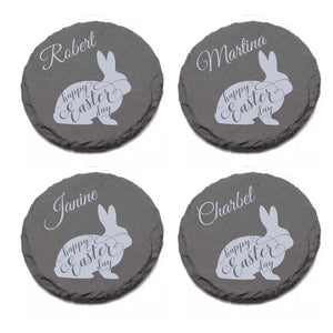 Happy Easter mit Namen personalisiert - Schieferuntersetzer rund 10cm graviert