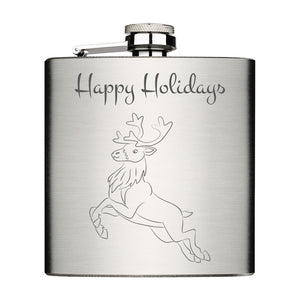 Happy Holidays mit Rentier personalisierbar Flachmann 6oz