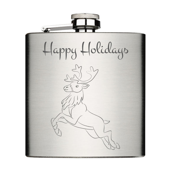 Happy Holidays mit Rentier personalisierbar Flachmann 6oz