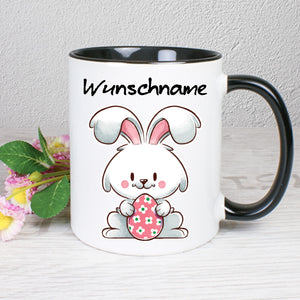 Hase mit Ei - personalisierbar - Tasse