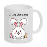 Hase mit Eier hinter sich - personalisierbar - Tasse