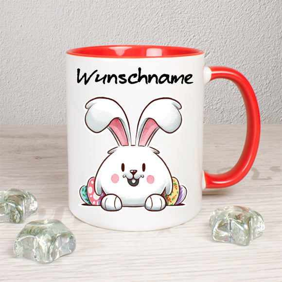 Hase mit Eier hinter sich - personalisierbar - Tasse