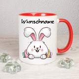 Hase mit Eier hinter sich - personalisierbar - Tasse