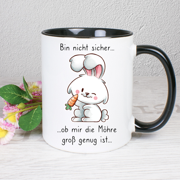 Hase mit Möhre - Bin nicht sicher... ...ob mir die Möhre groß genug ist - Tasse