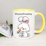 Hase mit Möhre - personalisierbar - Tasse