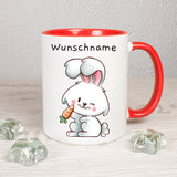 Hase mit Möhre - personalisierbar - Tasse