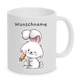 Hase mit Möhre - personalisierbar - Tasse