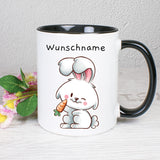 Hase mit Möhre - personalisierbar - Tasse