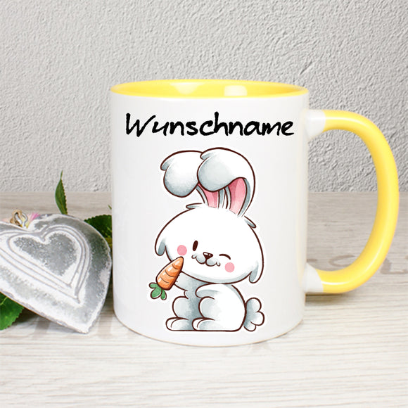 Hase mit Möhre - personalisierbar - Tasse