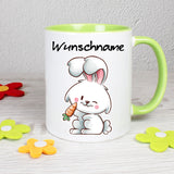 Hase mit Möhre - personalisierbar - Tasse