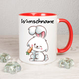 Hase mit Möhre - personalisierbar - Tasse