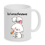 Hase mit Möhre - personalisierbar - Tasse