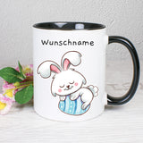 Hase schläft auf Ei - personalisierbar - Tasse