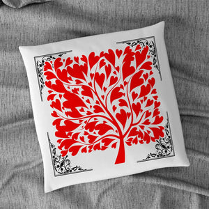 Kissen mit Fülung bedruckt mit rotem Herzbaum