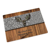 Glasschneidebrett Glasplatte Holz-Metall Optik personalisierbar