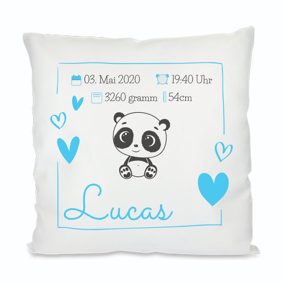 Personalisiertes Geburtskissen mit Daten und süßem Tiermotiv 40x40cm Kissen mit Füllung