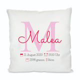 Personalisiertes Geburtskissen mit Buchstabe, Name und Daten 40x40cm Kissen mit Füllung