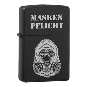 Maskenpflicht graviertes Zippo Black Matte mit Chrom-Kern