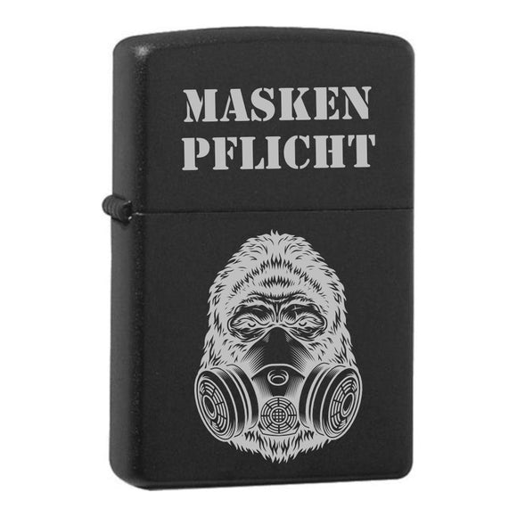 Maskenpflicht graviertes Zippo Black Matte mit Chrom-Kern