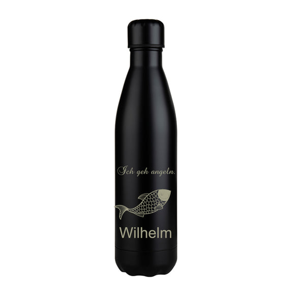 Ich geh angeln mit Wunschname gravierte Edelstahlflasche Zorr Mena Bottle black matt 750ml