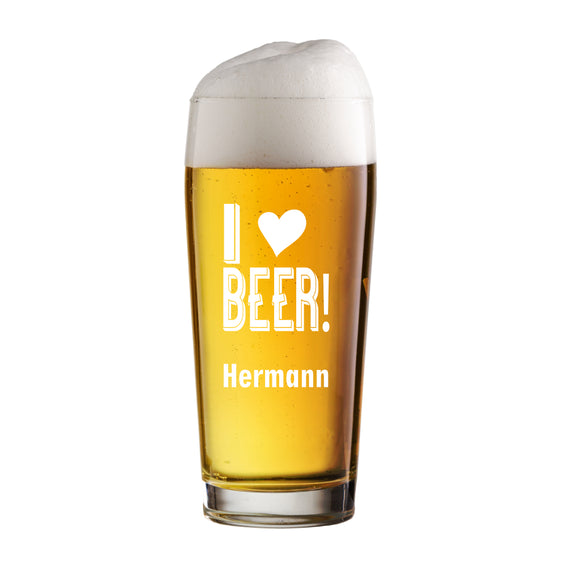 I love beer - Bierglas mit Name personalisiert