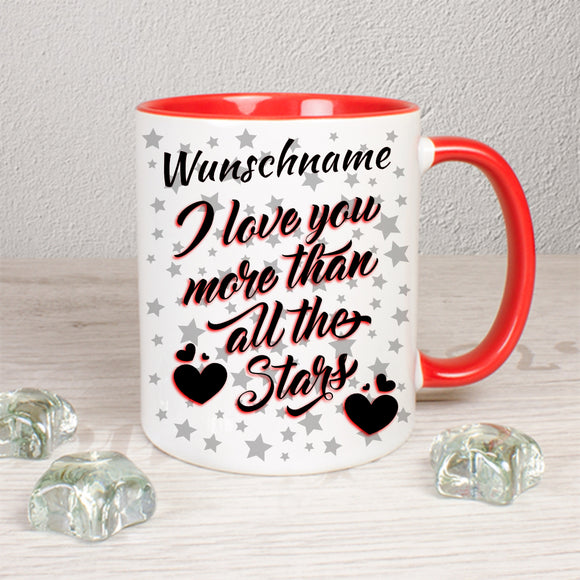 I love you more than all the Stars mit Sternen und Herzen - personalisierbar - Tasse