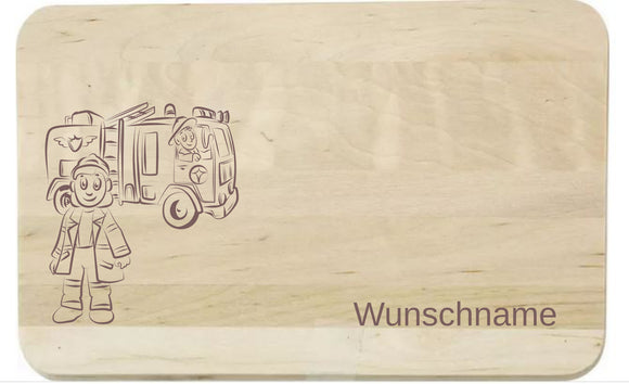 Feuerwehrauto mit Name personalisiertes graviertes Holz-Schneidebrett Birke