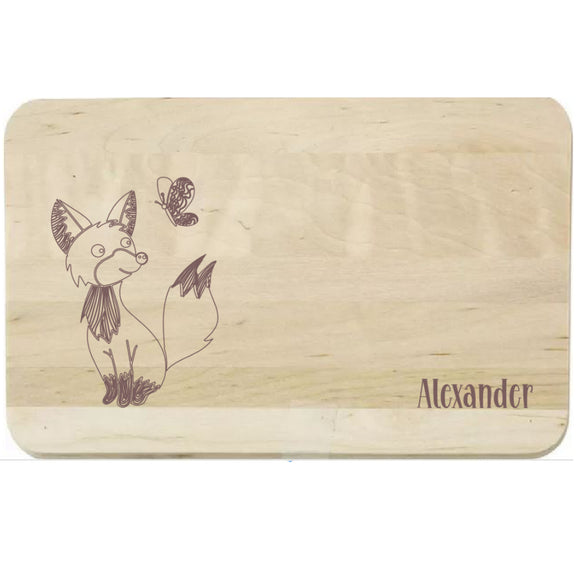 Fuchs Schmetterling mit Name personalisiertes graviertes Holz-Schneidebrett Birke