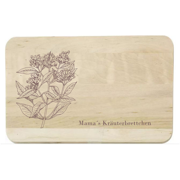 Schneidebrett aus Birke graviert mit Mama´s Kräuterbrettchen