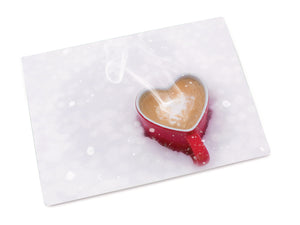 Glas-Schneidebrett Herzförmige Kaffeetesse im Schnee