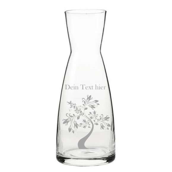 Glaskaraffe mit floralem Motiv und Text Gravur personalisierbar mit 500ml 