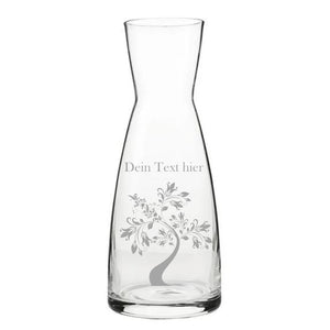 Glaskaraffe mit floralem Motiv und Text Gravur personalisierbar mit 500ml 