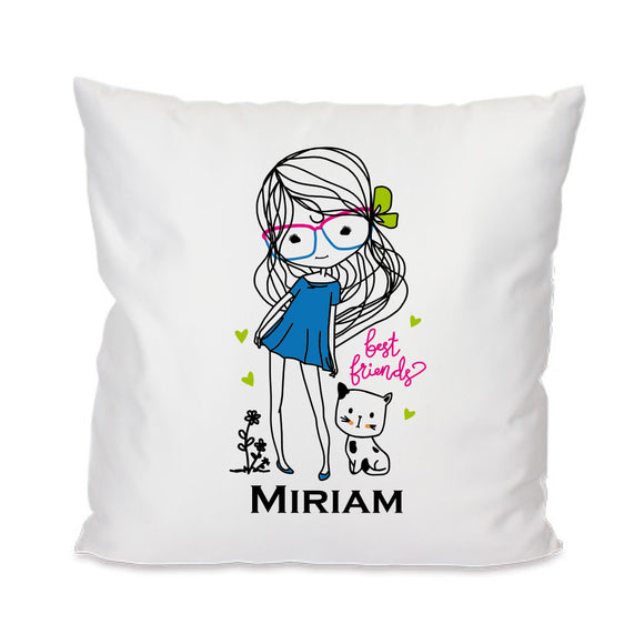 Cute Girl mit Katze - Personalisiertes Kissen 40x40cm mit Füllung