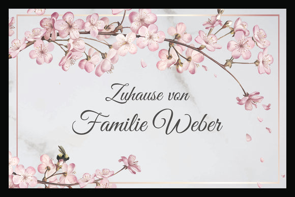Kirschblüten - Zuhause von - personalisiert - Fussmatte mit Gummirand