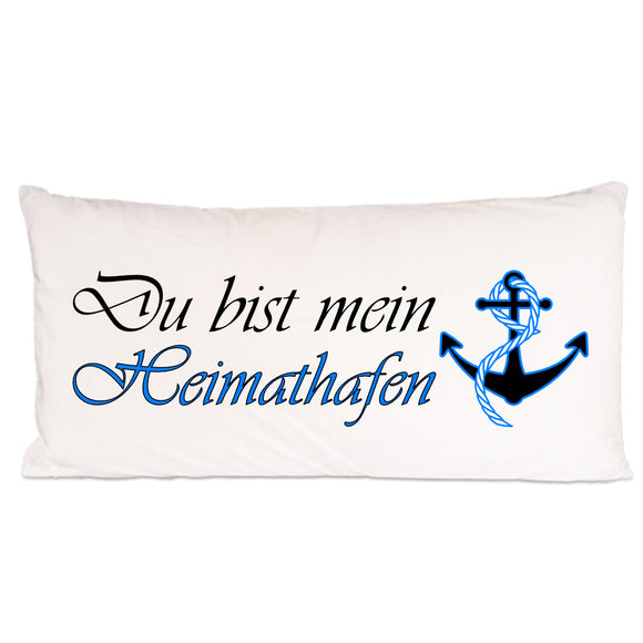 80x40cm Longkissen flauschig bedruckt mit Motiv anker und Text du bist mein Heimathafen