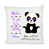 Personalisiertes Kuschelkissen mit Geburtsdaten Motiv Panda und Text lila